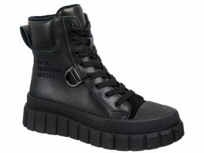 52-2050CL Чёр 33-2,34-2,35-2,36-2,37-2 Indigo kids Ботинки Повсед Дерби Нат.кожа, Байка/Флис, Резина В/О жен