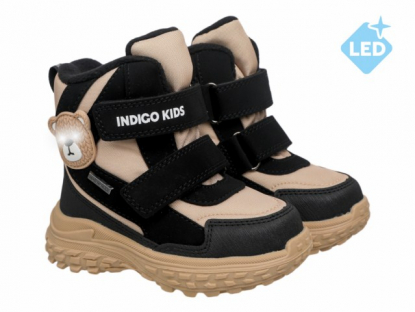 71-0090C2 Бежевый / чёрный 24-2,25-2,26-2,27-2,28-2 Indigo kids Ботинки Повсед Оксфорд Иск.мат, Мемб/нат.шерсть, ТЭП Зима Муж