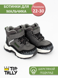 ZR-25-011(22-26) Сер 22-2,23-2,24-2,25-2,26-2 Top Tally Ботинки Повсед Оксфорд Иск.мат, Байка/Флис, ТПР В/О Муж