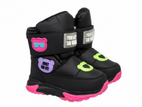 62-2075B2 Чёрный / фуксия 25-2,26-2,27-2,28-2,29-2,30-2 Indigo kids П/сапоги Повсед Дутики Иск.мат, Нат.шерсть, ЭВА / ТЭП Зима жен