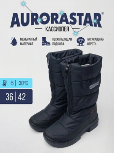 0321321AUD Черный матовый 41-1,42-1 Aunoska Сапоги Повсед Дутики Иск.мат, Мемб/нат.шерсть Зима жен