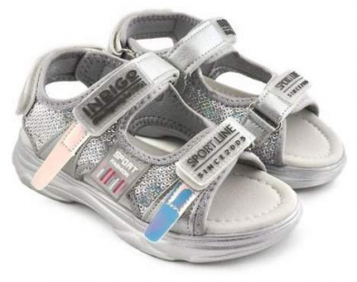 22-279B/12 Сереб 31-2,32-2,33-2,34-2,35-2,36-2 Indigo kids Туфли Актив.отдых Сандалии Иск.мат, Текстиль, ПУ Лето жен
