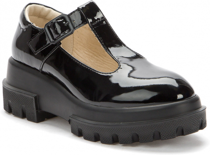 528276/58-01 Чёр 34-1,35-1,36-2,37-2,38-1,39-1 Keddo Туфли Школа T-STRAP Иск.мат, Текстиль, ПУ Лето жен