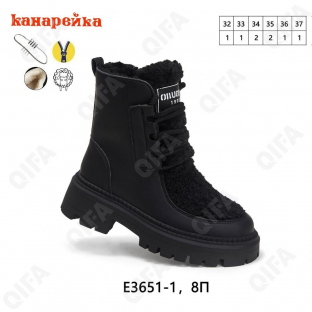 RC65_E3651-1 Чёр 32-1,33-1,34-2,35-2,36-1,37-1 КАНАРЕЙКА Ботинки Повсед Дерби Иск.мат, Нат.мех, ТПР Зима жен