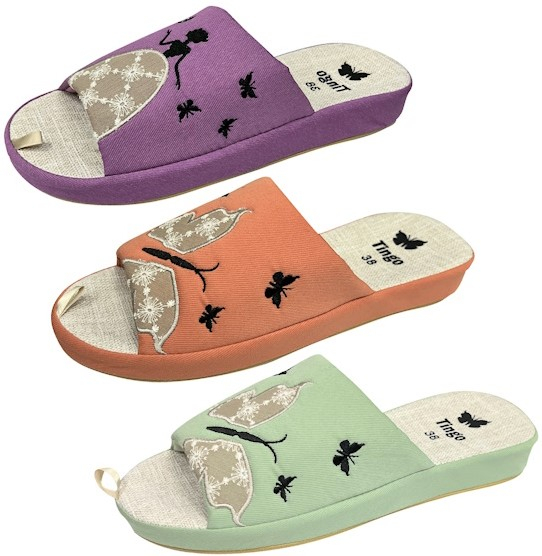 HL2542 микс Зеленый,коралловый,фуксия 36-3,37-3,38-6,39-6,40-3,41-3 Tingo Туфли Дом Тапочки Текстиль, Текстиль, ТЭП Лето жен