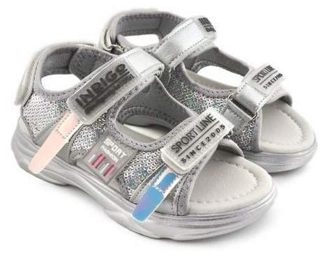 22-279B/12 Сереб 31-2,32-2,33-2,34-2,35-2,36-2 Indigo kids Туфли Актив.отдых Сандалии Иск.мат, Текстиль, ПУ Лето жен